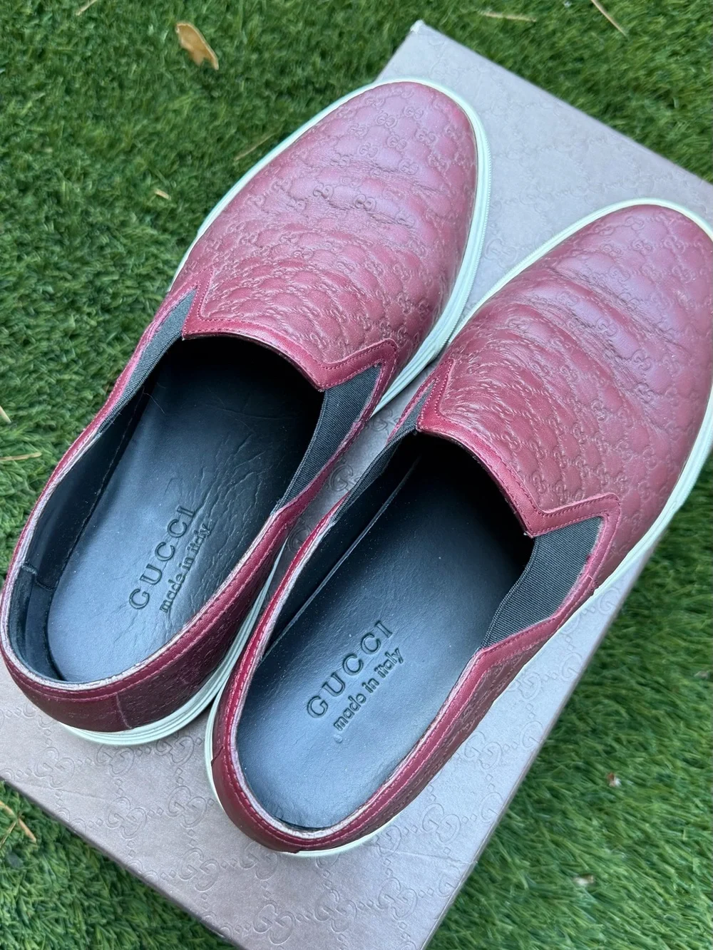 Gucci Men’s Burgundy Leather Slip-On Sneakers